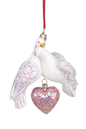 Reed & Barton Blown-Glass Holiday Ornament, Two Turtle Doves