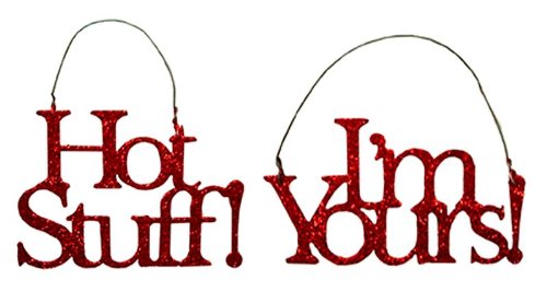 Hot Stuff & I’m Yours Red Glitter Sign Ornament Set – Valentine’s Day