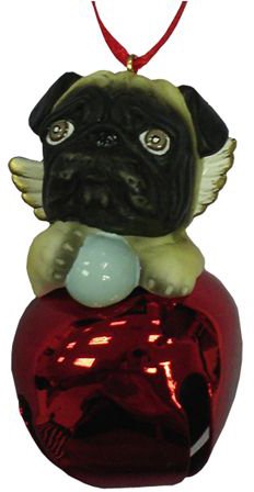 Cute Christmas Holiday Pug Dog Red Ornament Bell Figurine Figure pup