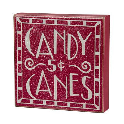 Primitives by Kathy Candy Canes Box Sign Red Christmas Decoration