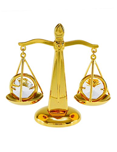 Law Scales of Justice Balance 24k Gold-Plated Ornament with Swarovski Crystals