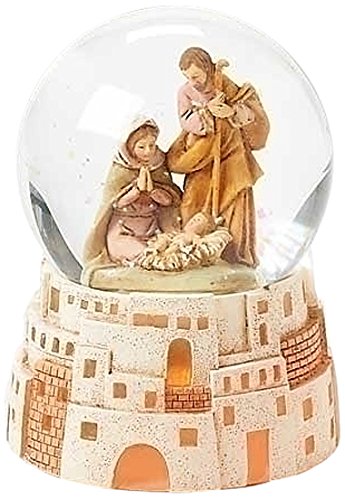 Fontanini by Roman Glitter Dome, Features The Holy Family atop a Lighted Base Crafted to Resemble Bethlehem, 4.5-Inch