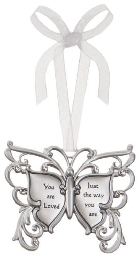 You Are Loved Just The Way You Are Butterfly Silver & Crystal Filigree Ornament