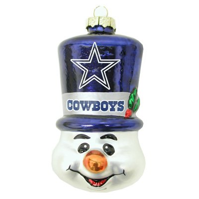 Dallas Cowboys Blown Glass Snowman Top Hat Christmas Tree Ornament