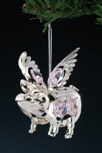 Flying Pig Silver Swarovski Crystal Ornament Figure