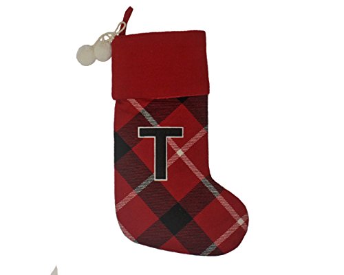 St Nicholas Square Monogram Plaid Christmas Stocking Letter T