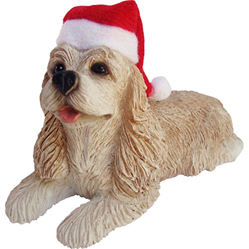 Sandicast Buff Cocker Spaniel with Santa Hat Christmas Ornament