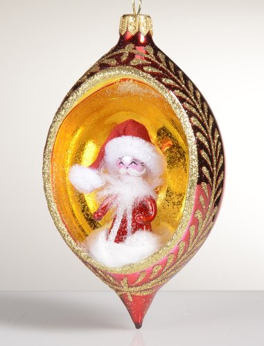 De Carlini Santa in Red Gold Drop Italian Mouthblown Christmas Ornament