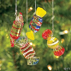 12 Glass HARD CANDY Holiday CHRISTMAS ORNAMENTS/Candies/DOZEN Decor