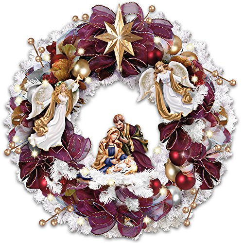 Thomas Kinkade Christmas Blessings Illuminated Wreath With Angels And Nativity Scene by The Bradford Exchange