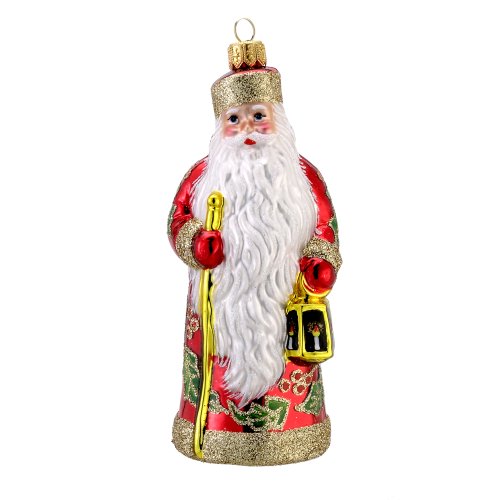 David Strand Kurt Adler Glass Russian Winterberry Santa Ornament, 6.1-Inch