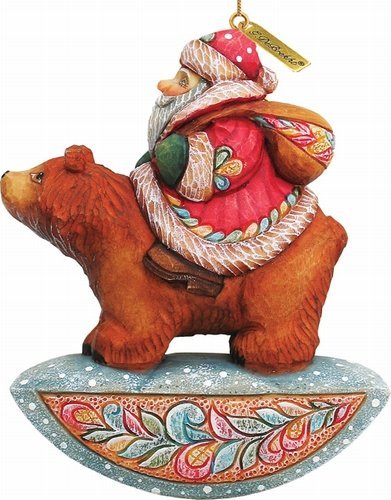 G. Debrekht Sant a Figurine on Grizzly Bear Ornament, 3-1/2-Inch Tall, Hand-Painted, Includes Hanger that Fits in Hole on Top