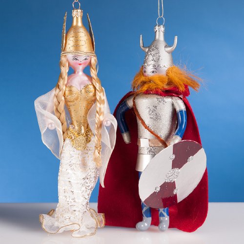De Carlini Viking Couple Italian Mouthblown Christmas Ornaments