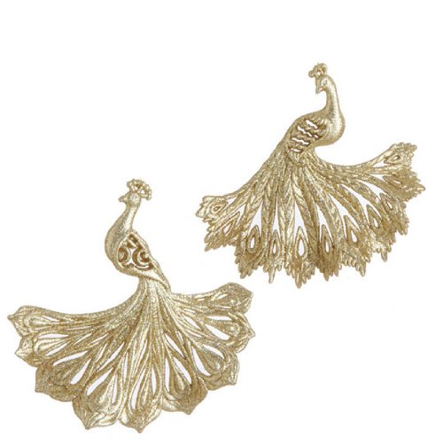 RAZ Imports – Glittered Golden Peacock Ornaments 6″
