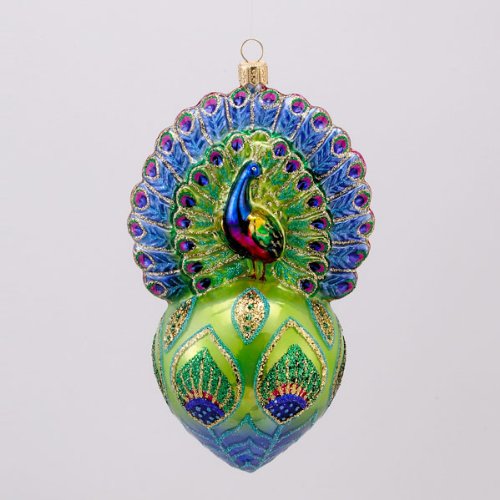 5.5″ David Strand Designs Glass Proud Peacock Christmas Ornament