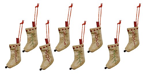 Primitives by Kathy Set/6 Mini Stitched Stocking Ornaments