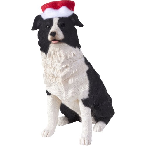 Sandicast Border Collie with Santa Hat Christmas Ornament