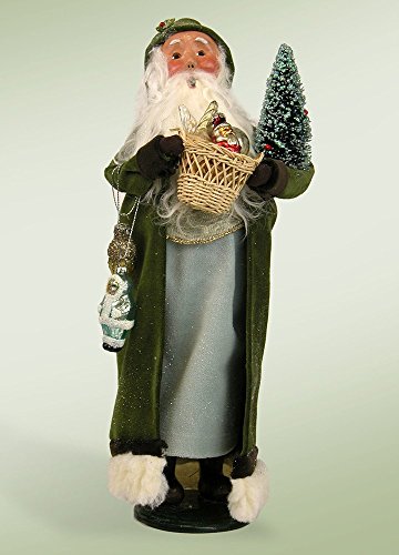 13.5″ Glittered Vintage Sage Santa with Frosted Christmas Tree and Basket Christmas Figure