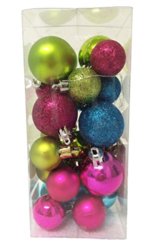 26PC Pink, Blue and Green Glittered, Shiny, and Matte Christmas Ball Ornament Set
