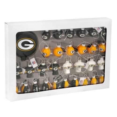 Forever Collectibles Green Bay Packers Blown Glass Tree Top Ornaments – Pack Of 31