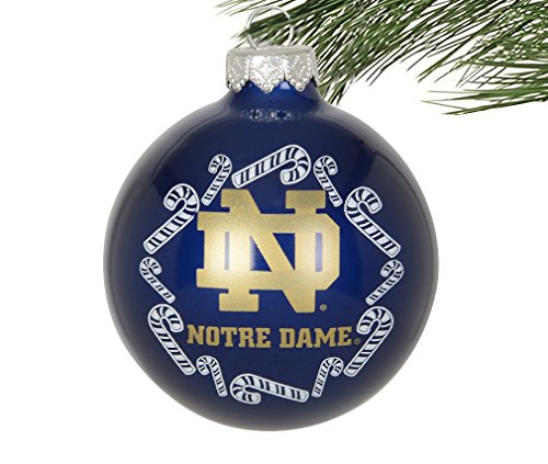 Notre Dame Fighting Irish NCAA 2 5/8” Painted Round Candy Cane Glass Christmas Tree Ornament-Navy