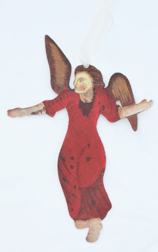 Angel in Red Gown Cork Decoration with Antique Finish and Ribbon