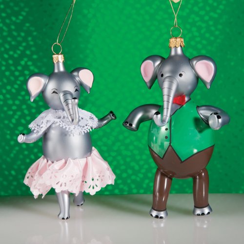 De Carlini Set of Two Elephants Italian Mouthblown Glass Christmas Ornaments