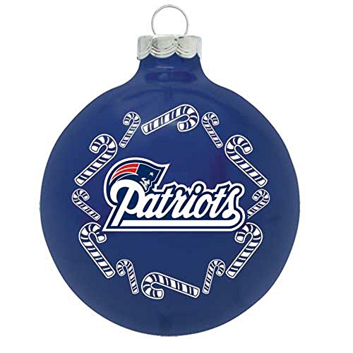 New England Patriots NFL 2 5/8” Painted Round Candy Cane Christmas Tree Ornament