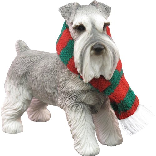 Sandicast Gray Schnauzer with Red and Green Scarf Christmas Ornament