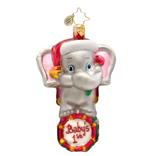 Christopher Radko Celebratory Sweetie Elephant Gem Glass Christmas Baby’s First Ornament 3.5″h. New for 2014