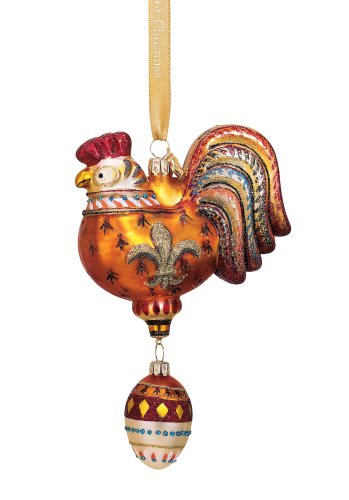 Reed & Barton Three French Hens Blown Glass, Christmas Ornament