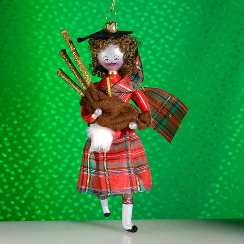 De Carlini Italian Glass Bagpiper Christmas Ornament