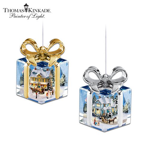 Thomas Kinkade Gift-Shaped Christmas Ornament Collection: Gifts For The Holidays