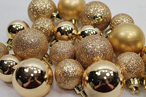 20 Holiday Time Mini Shatterproof Satin Shiny and Glitter Finish Bulb Christmas Ornaments (Gold)