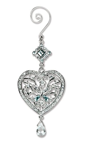 Butterfly in Heart Holiday Christmas Ornament with Crystals