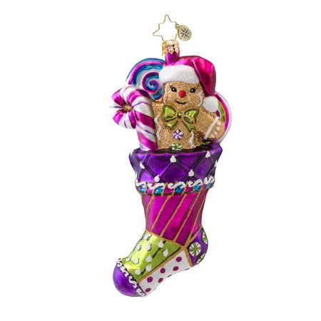 Christopher Radko Sugary Sock Stocking Glass Christmas Ornament 2014