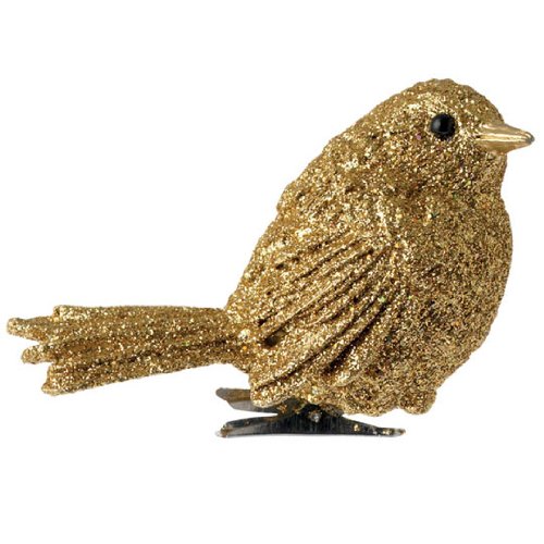 RAZ Imports – Glittered Gold Clip-On Bird Ornament 2.5″