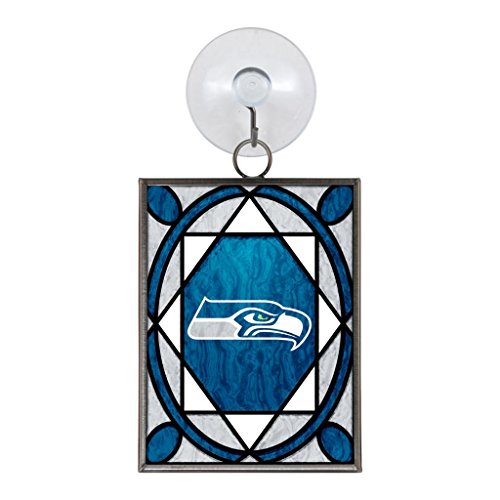 Seattle Seahawks Official NFL 2 inch x 3 inch Stained Glass Christmas Ornament