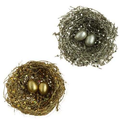 RAZ Imports – Gold and Tiffany Bird’s Nest Clip-On Ornaments