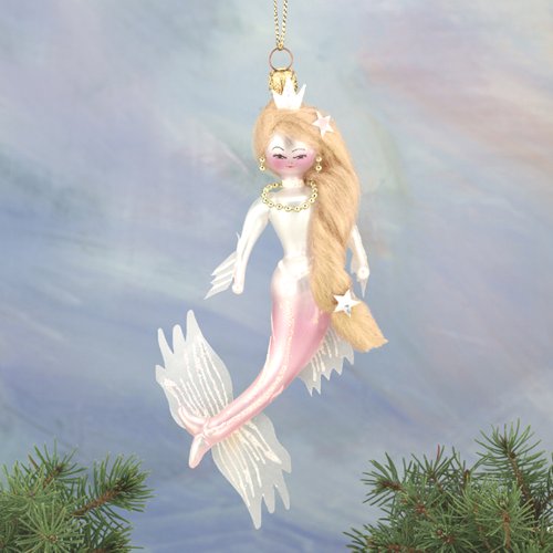 De Carlini Pink Mermaid Italian Mouthblown Christmas Ornament