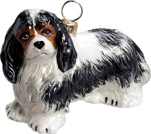 The Pet Set Blown Glass European Dog Ornament by Joy to the World Collectibles – Tri-Color Cavalier King Charles Spaniel Dog