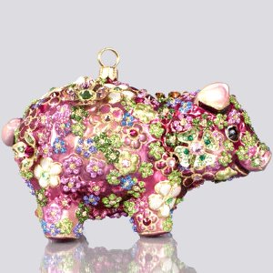 Jay Strongwater Blossom Pig Glass Ornament