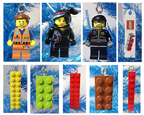 Lego Movie MINI 9 Piece Holiday Christmas Ornament Set Featuring Emmet, Wyldstyle, Bad Cop and 6 Lego Block Ornaments of Various Sizes and Colors – Mini Ornaments Range from 1.5″ to 2.5″ Tall – Perfect for Desk Office Tree or Decorating a Small Kids Tree