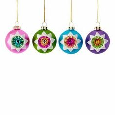 MarthaHoliday Merry and Bright Set of 4 Glass Reflector Ball Christmas Ornament