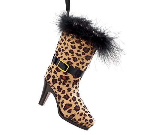 Leopard Print Boot with Fur Ornament -Christmas Holiday Ornament Gift