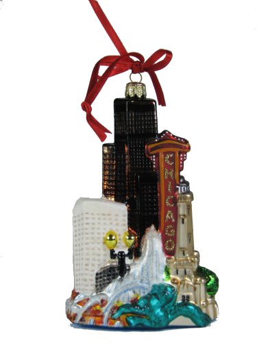 Kurt Adler Chicago Glass Cityscape, Christmas Ornament