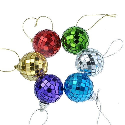 Smartbargain 6pcs Multicolor Mirror Disco Ball Party Christmas Xmas Tree Ornament Decoration with Cosmos Fastening Strap (1.53″)