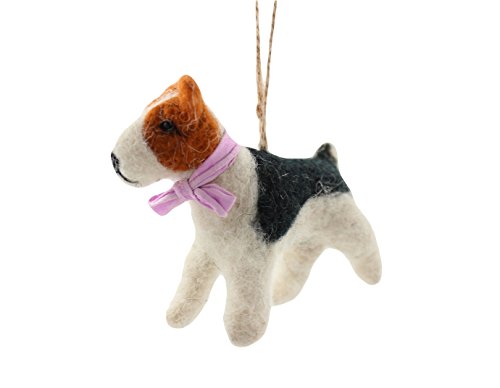 Cody Foster Feastive Felt Dog Shaped Ornament – Terrier Dog with Pink Collar