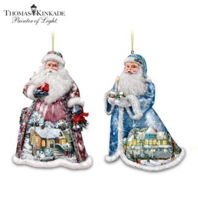 The Bradford Exchange Thomas Kinkade Sugar Coated Santa Ornament Set of 2