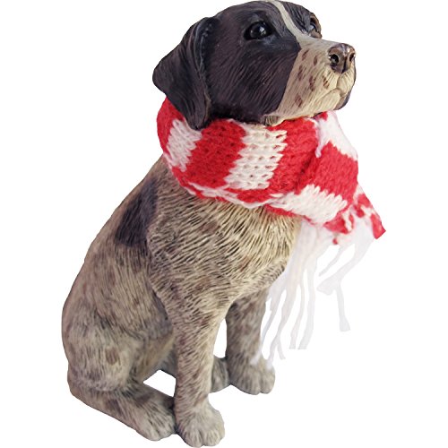 Sandicast German Shorthaired Pointer with Red and White Scarf Christmas Ornament